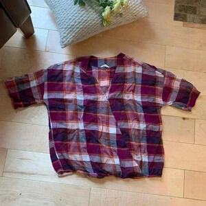 Caslon Cross Front Plaid Top